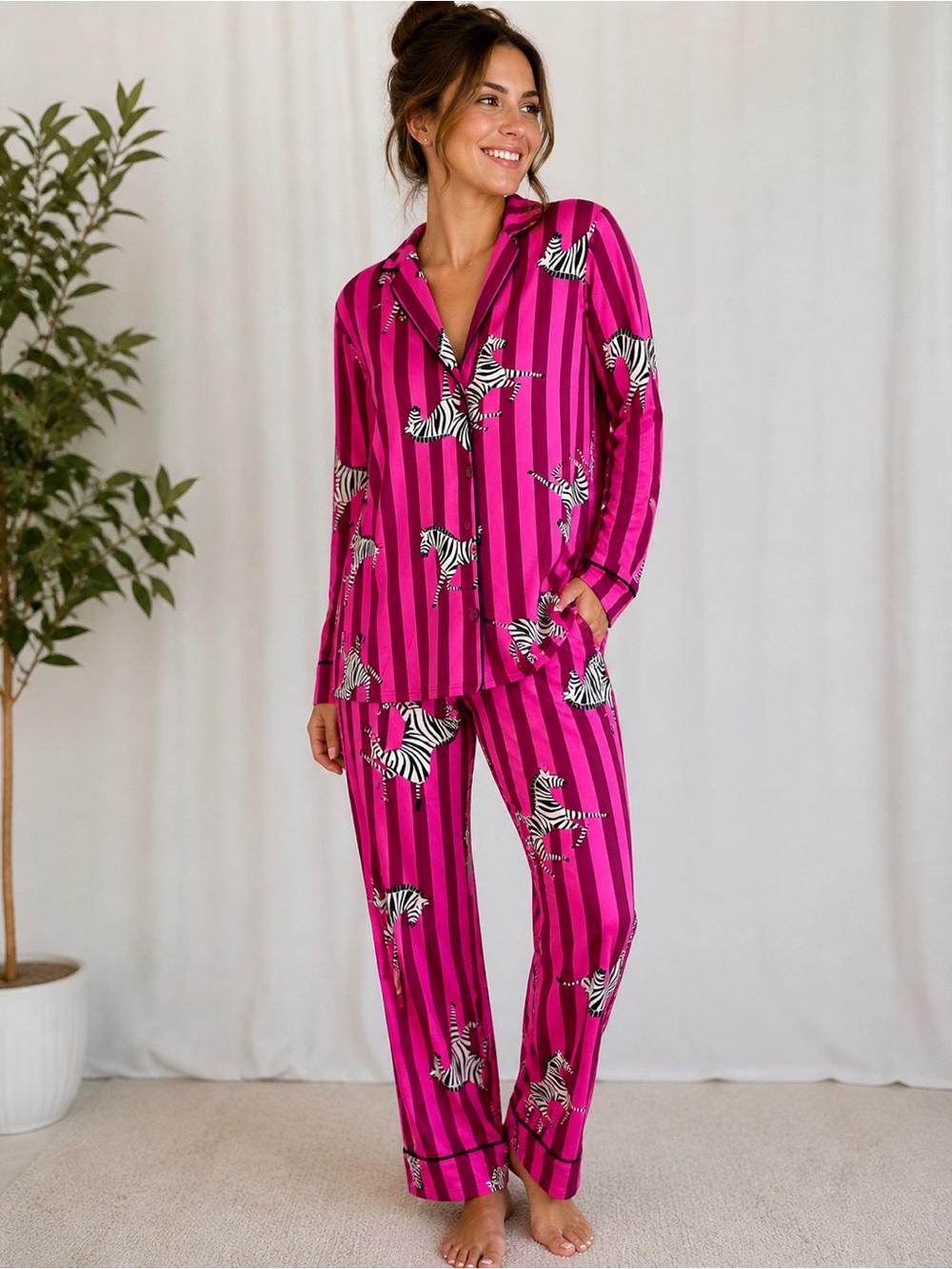Room Service Zebra Print Pajama Set Pink Stripe Lounge Small